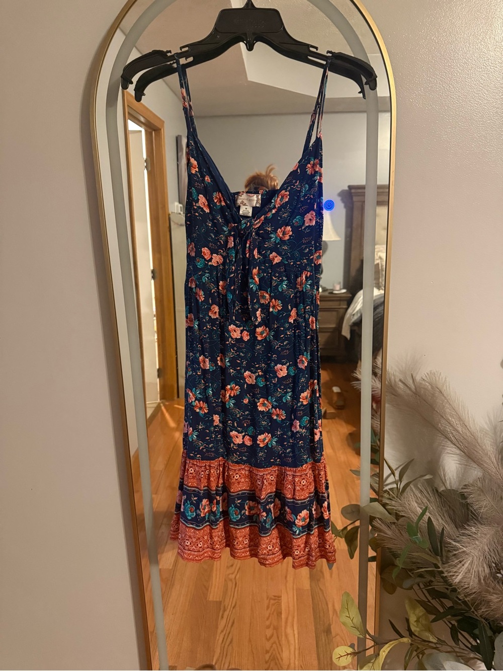 Band of Gypsies Navy Floral Maxi Dress with Coral Trim - Picture 1 of 2